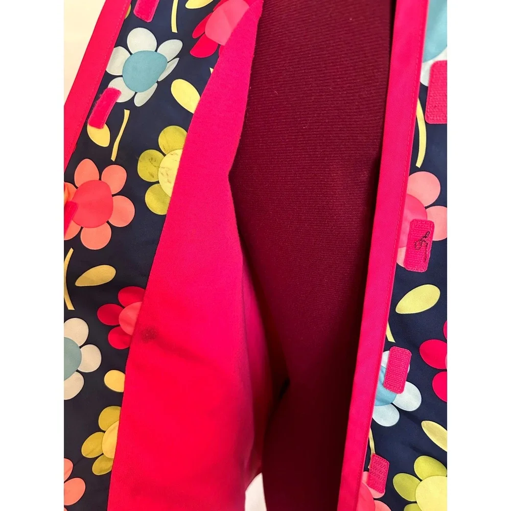 Gymboree Girls Navy Blue Floral Hooded Raincoat Pink Lining Size L 10-12